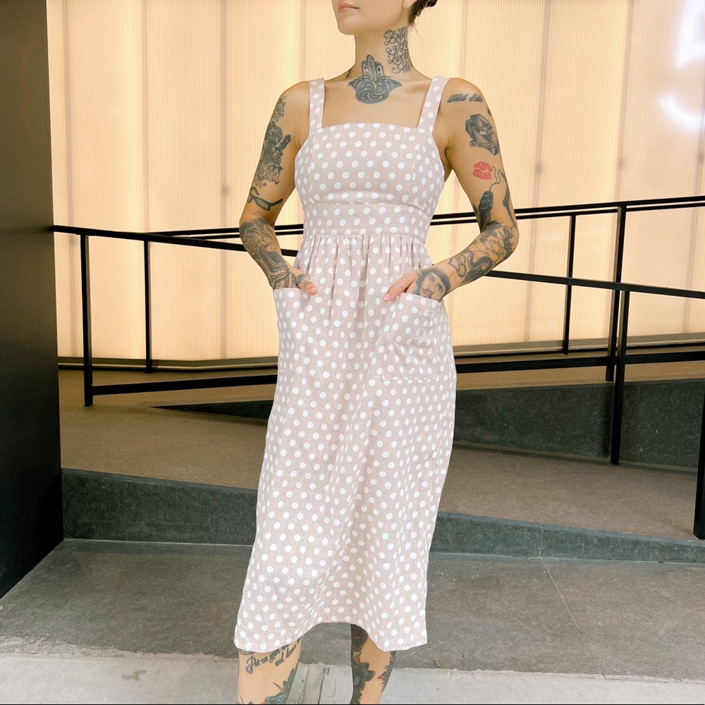 English Factory Dress square neck strappy with polka dot pattern strappy women's